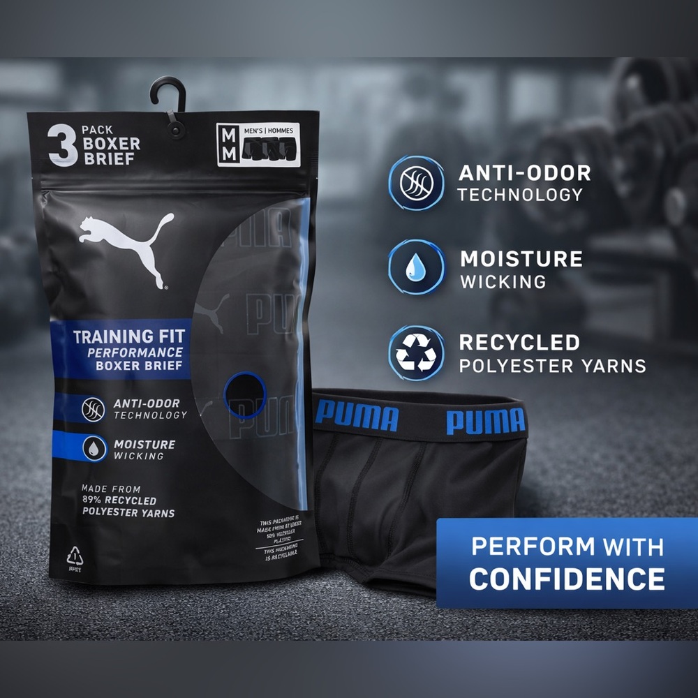 NIB‎ 3-pack of Puma Men's Training Fit Performance Boxer Briefs size medium